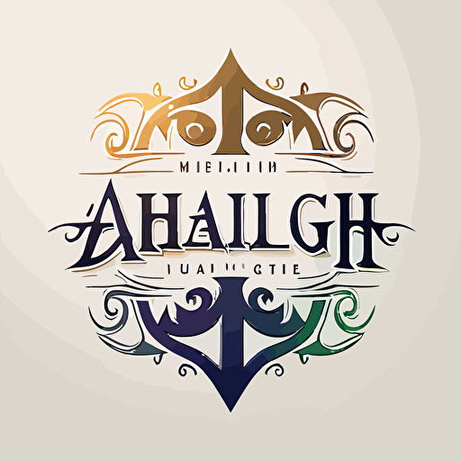 Emblem logo, text is “Ai Magic Guild”, Each piece has been treated with a set of fresh gradient colour combinations, vector, simple, flat, plain,smooth, low detail, minimal, white background