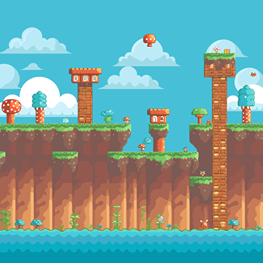 super mario game level 8bit vector seamless background