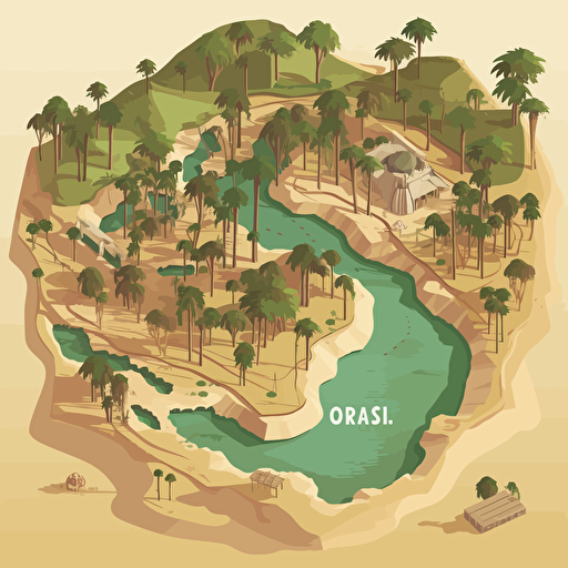 vector of an oasis, style of old map, ar 16:9