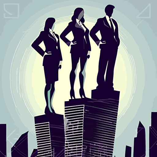 women in business suits on top of a primadie, detailed vector illustration