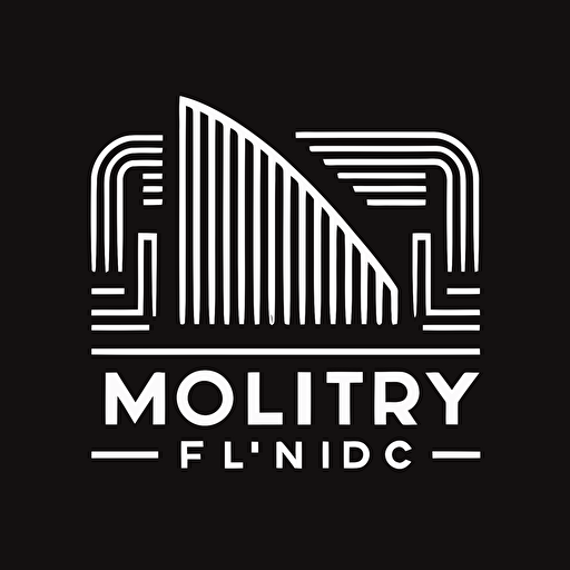 iconic logo of modern factory, white vector, on black background, minimalistic