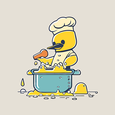 rubber duck cooking isotype, cute minimalist vector outlined style