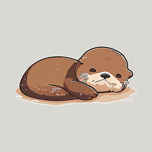 Very cute Otter lying down pixar style, 2d flat design, vector, cut sticker