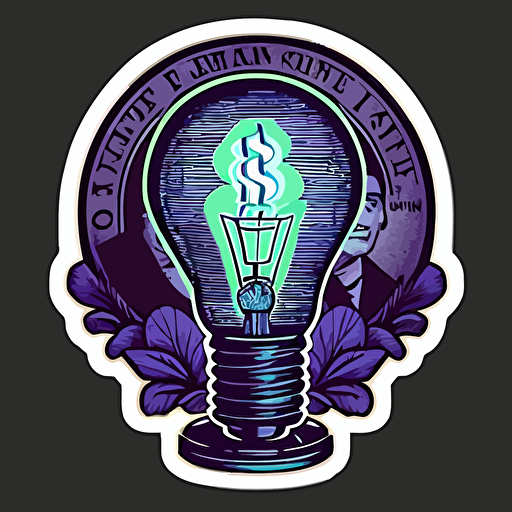 vector art style, the dollar sign like this "$" inside a lightbulb, giving off incandescent light, use blues and purples, in the style of Michael Parks, sticker