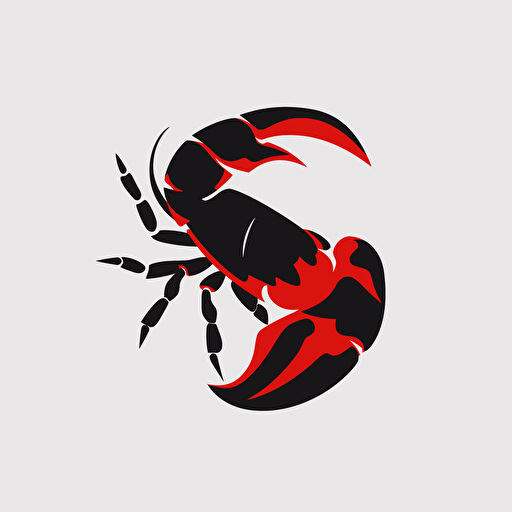very simple logo for crayfish, red and black colors, vector flat, PNG, SVG, flat shading, solid white background, mascot, logo, vector illustration, masterwork, 2D, simple, illustrator