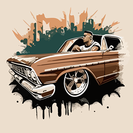 a homie cruising in a low rider very detailed graffiti style, vector