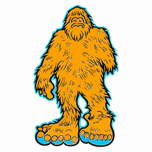 Big foot, Sticker, Delighted, Primary Color, Pencil Drawn, Contour, Vector, White Background, Detailed