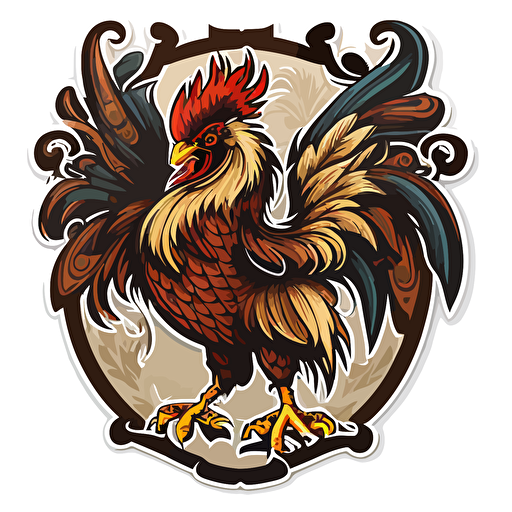 sticker of a fire rooster phoenix coat of arms, highly detailed, vector art, defined sticker cutout, plain white background, 32k