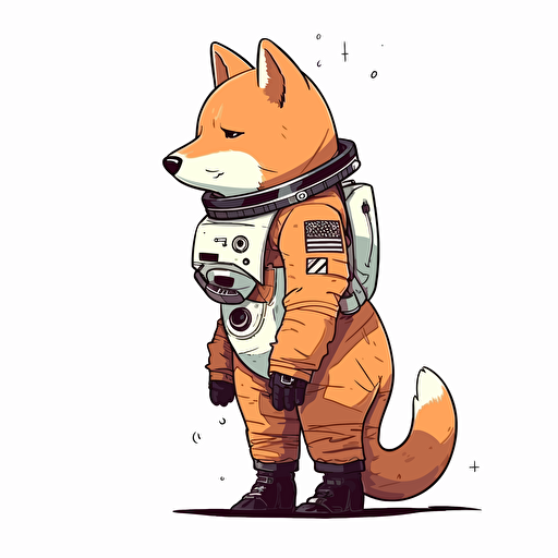 2/3 left side profile shot, cartoon 2d, Shiba Inu astronaut outfit, cartoon anime, gummy colors, Vector illustration, white background