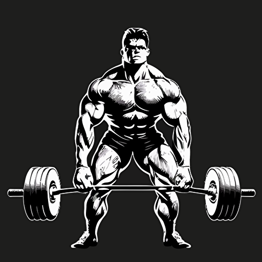 deadlift bar with weights, vector style, black and white