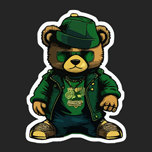 teddy bear smoking weed dressed in hip hop attire, best of Davis Carson, vector art, logo art, sticker art