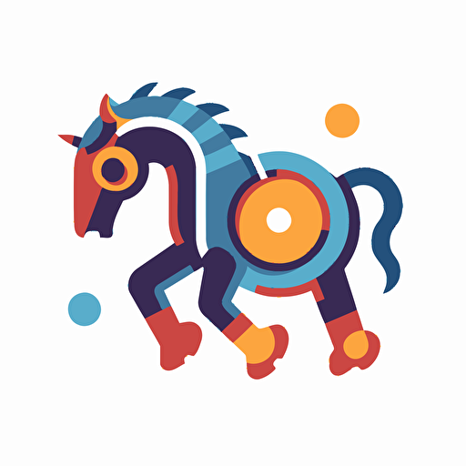 flat vector simple cartoon logo of a robot horse with circuts, blocky, centered, only solid colours
