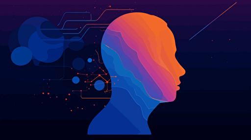On the planet, Artificial intelligence helps humans learn, flat, vector, blue purple orange gradient, by Ivan Chermayeff,
