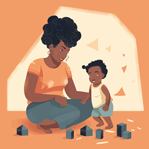 black mom and toddler play together, pastel, vector style, behance