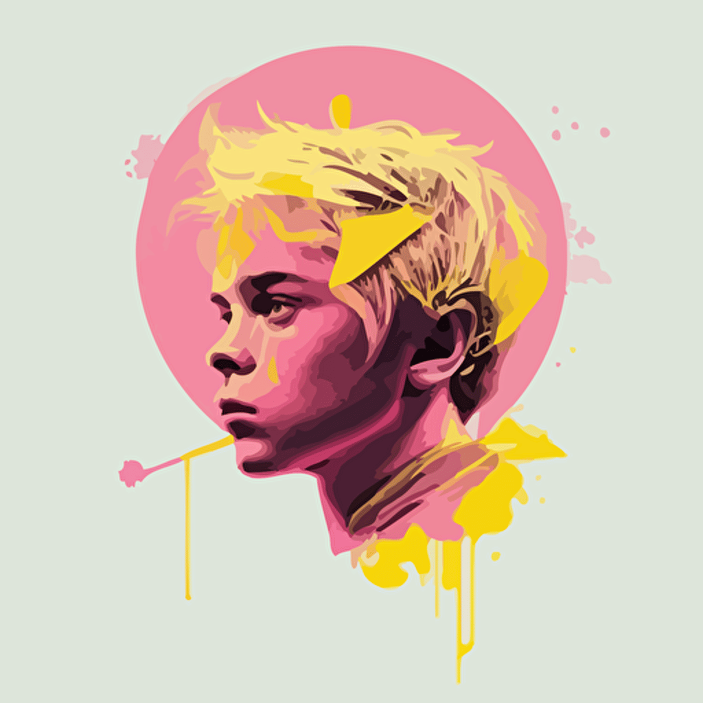 pink,yellow,vector,fantasy,face,young boy licking a needle