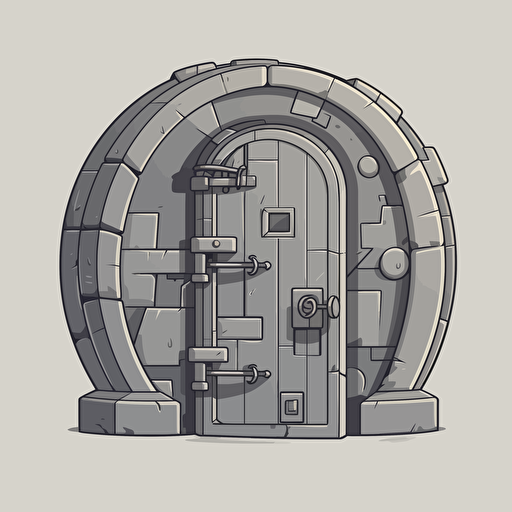 create a rounded corner, grey ,vectory art style cartoony vault with its doors open