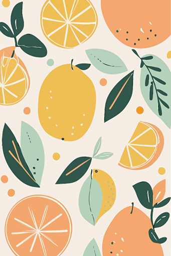 a lemon and orange pattern on a white background, in the style of muted whimsy, painted illustrations, muted colours, y2k aesthetic, grocery art, wallpaper, use of paper vector linces