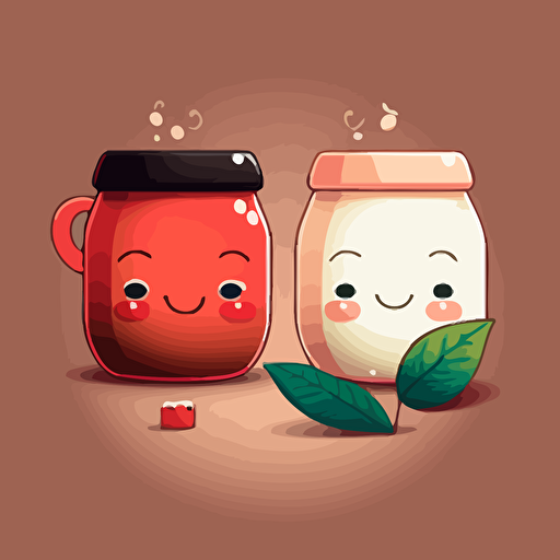 two cute oolong tea smilling red and white. Vector style. 2D. Drawing.