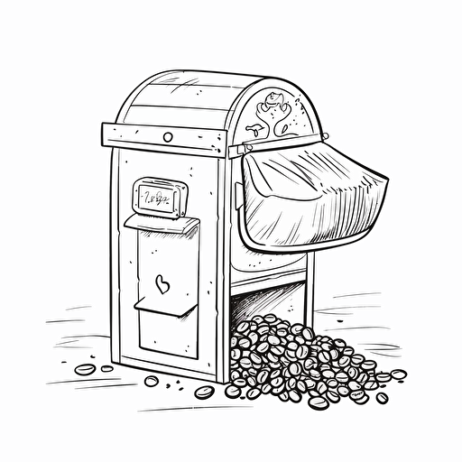 bag of coffee beans sitting inside an open letterbox postbox mailbox vector illustration, cartoon mis-en-scene, simplified line work