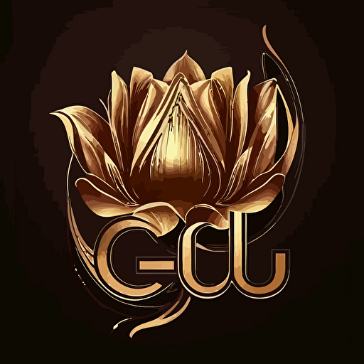 Vector logo with lotus flower and the letter CG up in gold color dark bg