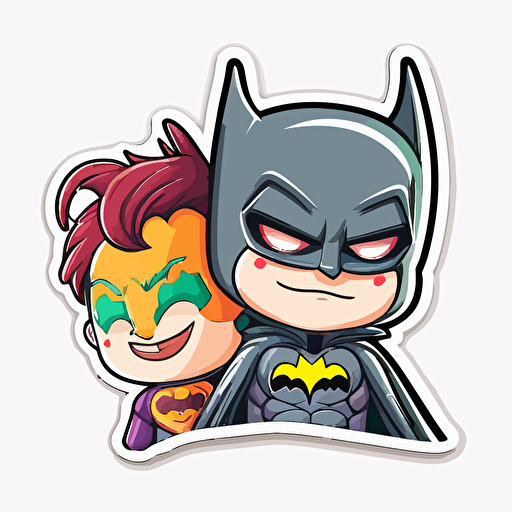 sticker, Happy Colorful batman and joker, kawaii, contour, vector, white background