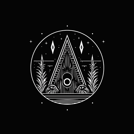 occult moon logo, flat vector, black and white