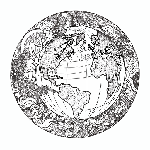 black and white vector drawing of the earth