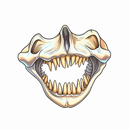 a vector illustration of a shark jaw bone wide open. White background.