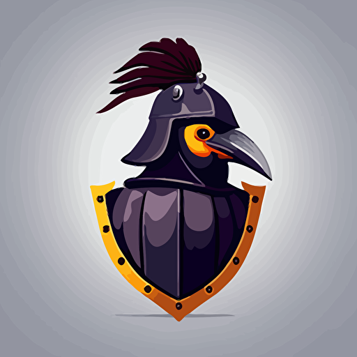 a simple vector logo of a cartoon crow wearing a knights helmet