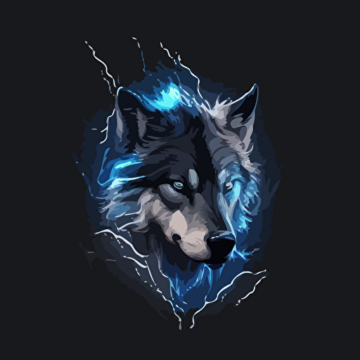 create me a brand mascot of a wolf with ice powers for "HYBRID". Make it minimalistic with a clean dark background, vector