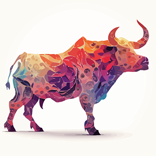 San fermin bull, burning man style, colorfull, vector art, white background