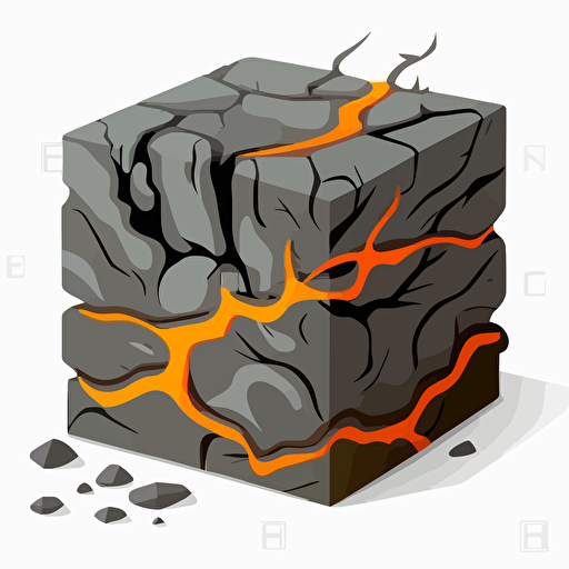 stone block with lava veins, 2d, vector, simple colors, white background
