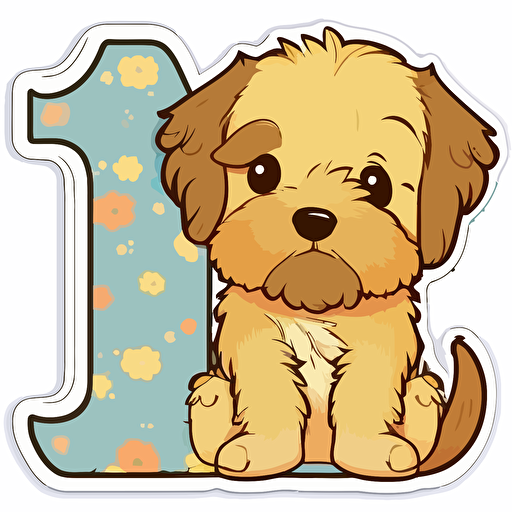 sticker flat vector art,2D kawaii, baby dog sitting on the letter D,cute,colorful disney-inspired