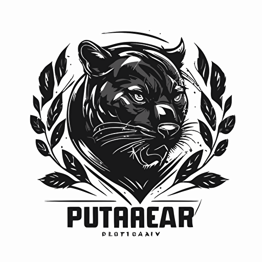 a logo for a sport club. The emblem is a black panther. Black vector stroke on white background, 2D.