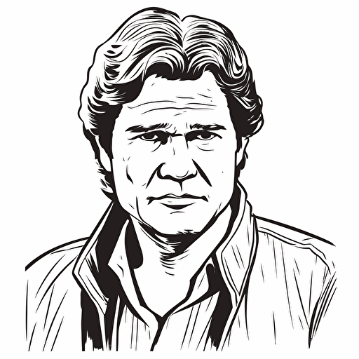 Chubby han solo illustration, looking at the camera, minimal, outline strokes only, black and white, logo, vector, white background