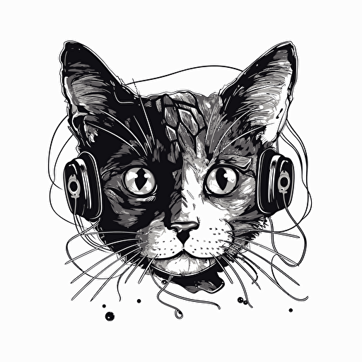 electrocat, black and white, vector art, white background