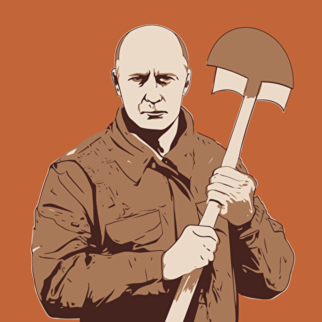 promt: Putin holding shovel, sign "1st may", vector, highly detailed, gritty