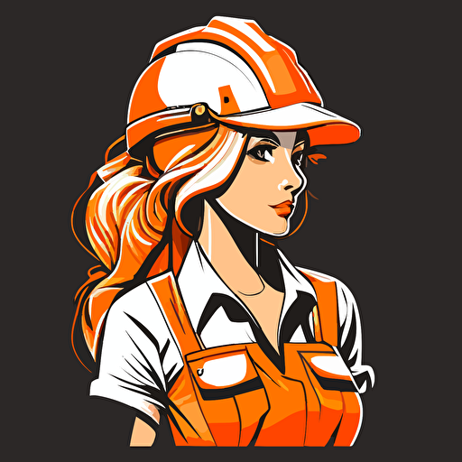 A vector cartoon style female gold miner with white hardhat and orange workwear