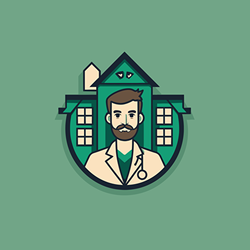 simple logo for doctor with real estate, vector flat, PNG, SVG, flat shading, solid background, mascot, logo, vector illustration, masterwork, 2D, simple, illustrator