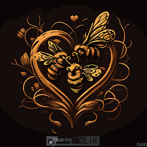 vector logo of a few golden honeybees drawing a heart cursive