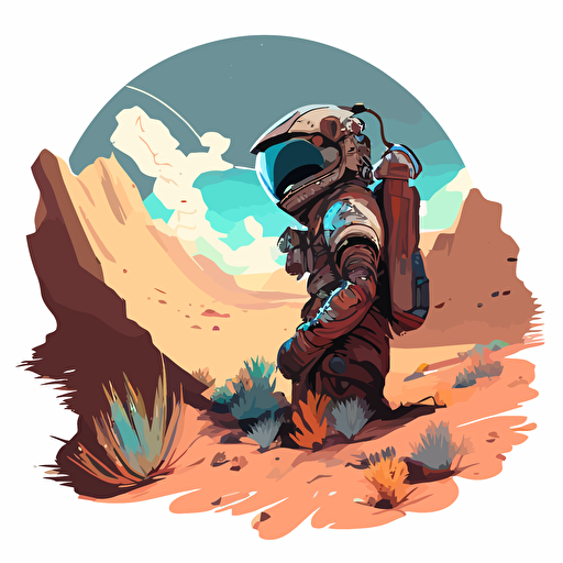 desert astronaut by glen keane, 2d vector art, flat colors, comic book style