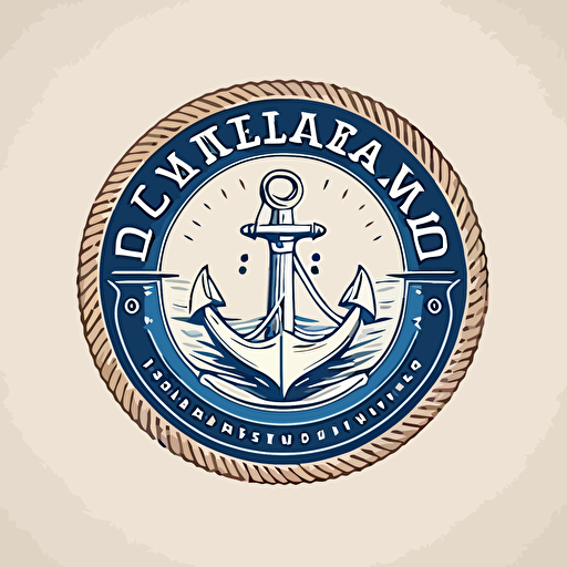 clean company logo for a recreational craft maintenance company called "Tenderland" featuring an anchor inside a circle of rope, simple, white and blue, vector emblem, minimalistic, low detail, smooth