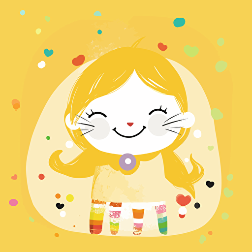 black,multicolor child illustration, big, vector, background white, cat, littlr cat, light yellow, smile, happy, joy, child 6144x6144