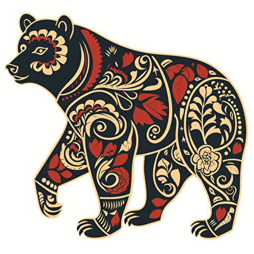 shape of bear filled by khokhloma vector simple