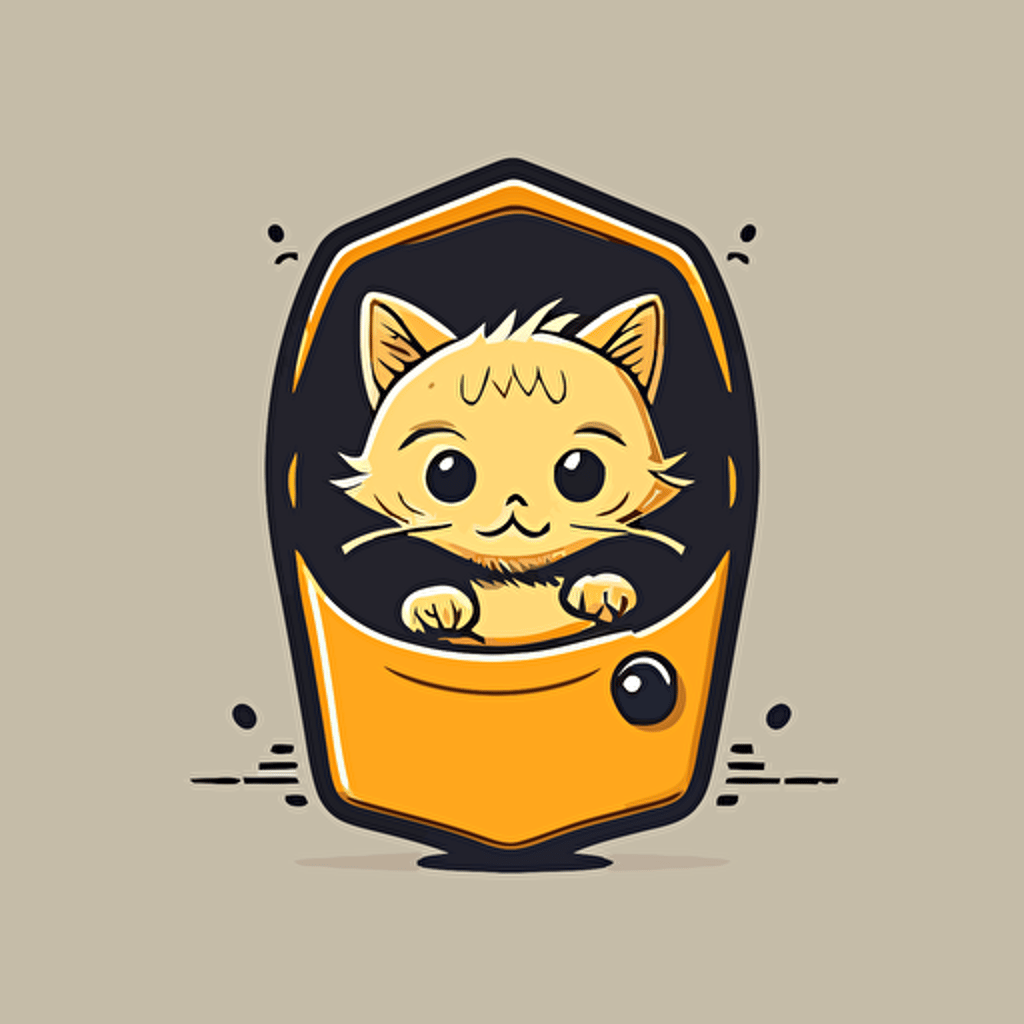simple, vector, vector logo, vector art, 2d, emblem, plain background, Cute Cat Coming Out A Pocket