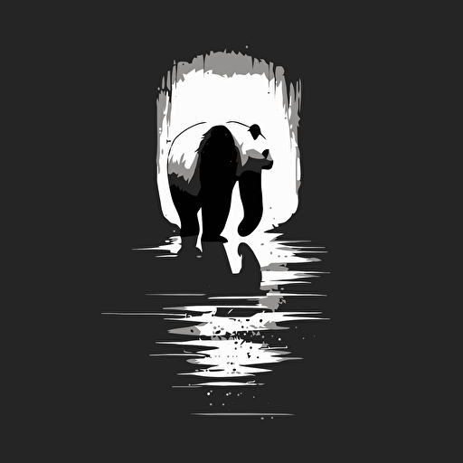 a panda walking away black and white minimal vector illustration