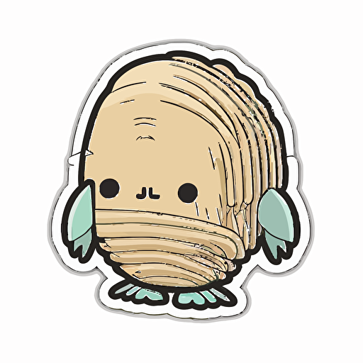 die-cut sticker, cute blonde kawaii trilobite sticker, muscular body, white background, illustration minimalism, vector, oceanic tones.