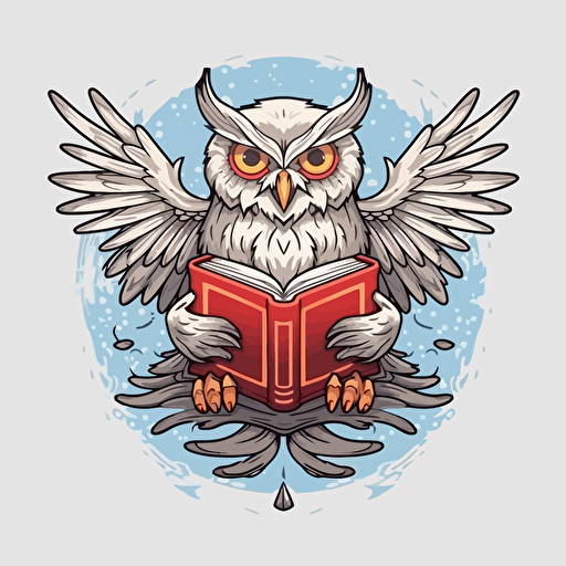an owl reading a book, vector, cute illustration for sticker, illustrator, gray background, high resolution,