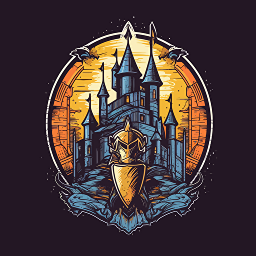 vector castle with old knight and sword logo, 5 colors