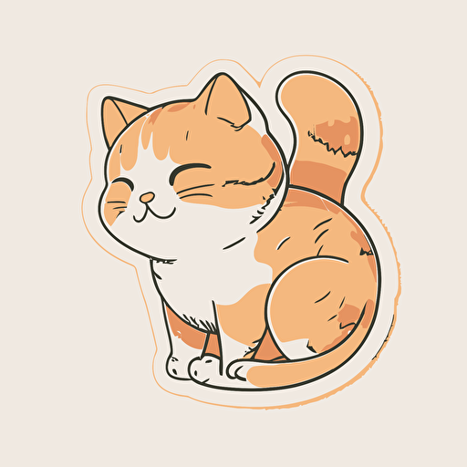 cute happy ginger short hair exotic cat, kawaii, 2d vector sticker design, contour, white background
